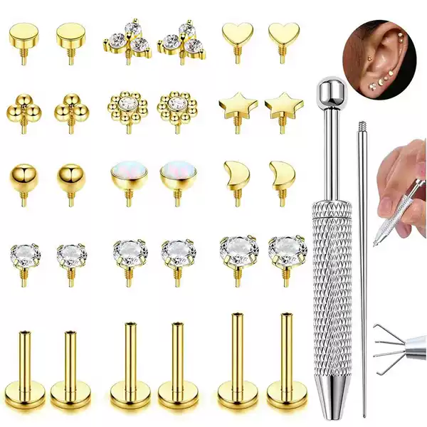 Amazon's Best-Selling Stainless Steel Multi-Piece Set of Nose Nails and Lip Nails with Multiple Heads and Replaceable Internal Thread Piercing Jewelry in Stock