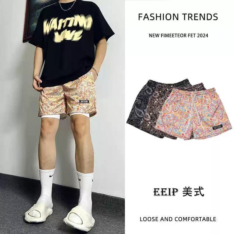 Summer Black Paisley European and American Retro Shorts Men's Basketball Quarter Casual Sports Trendy Brand Loose Quick-Dry