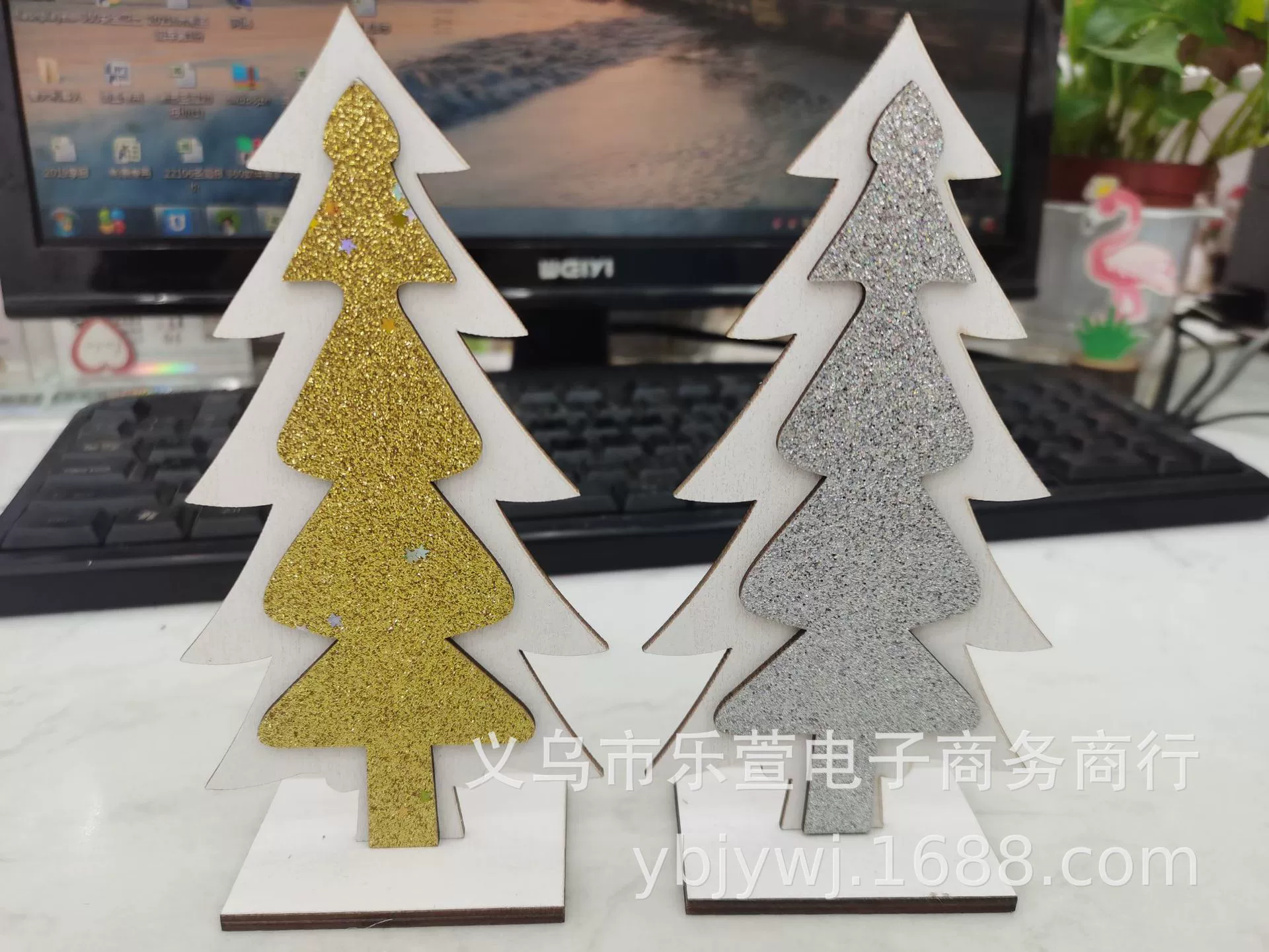 Трансграничная Внешняя торговля Новое рождественское DIY деревянное украшение с ручной росписью дерево с золотым порошком праздничная атмосфера креативное украшение