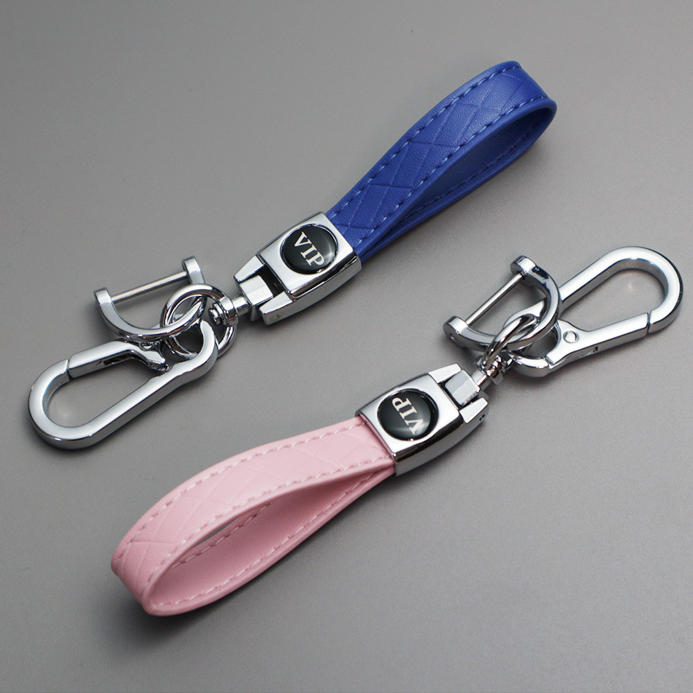 新款菱形壓印汽車鑰匙扣皮創意歐美鑰匙鏈簡約車用皮革鑰匙套批發