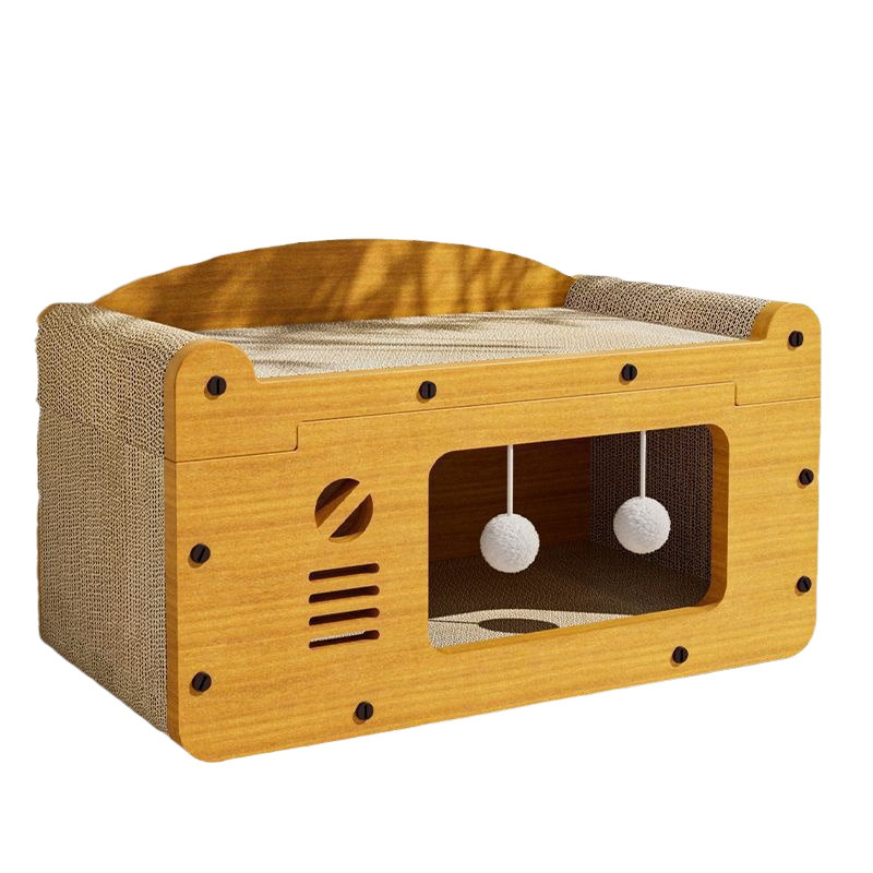 Casa de gato de gato de agarración de placa de gato, casa de gato de papel corrugado universal de doble capa de cuatro estaciones, anti-desgaste, no desecha