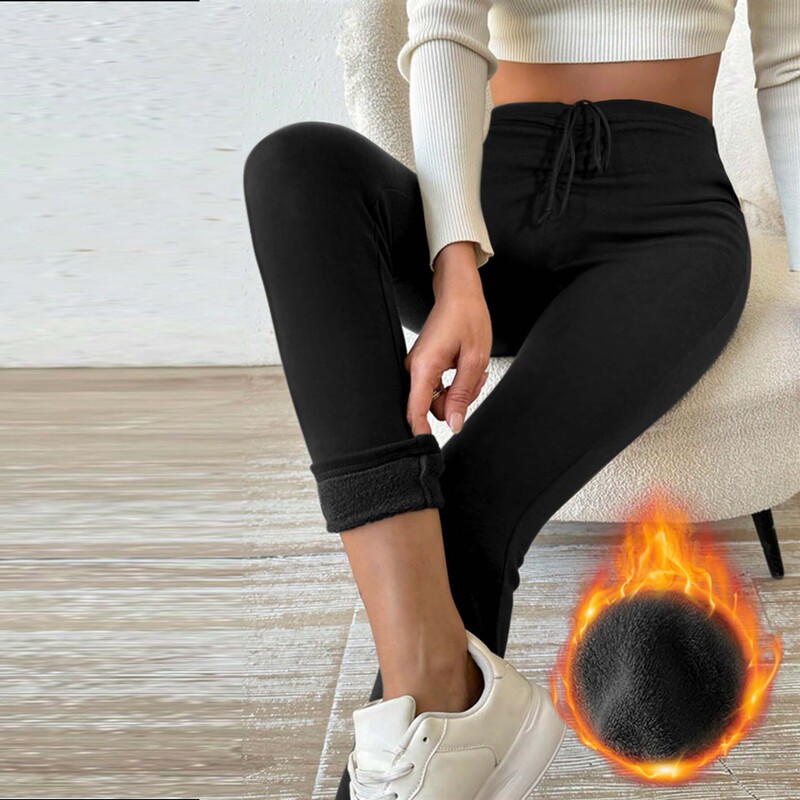 Cross-Border New Autumn and Winter Warm Fleece-Lined Leggings Amazon European and American Style High-Waisted Sports Outer Trousers