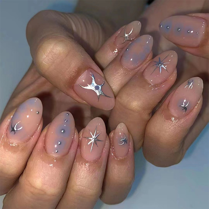 Wearing Nail Piece Silver Star Spot Wearing Nail Piece Short Wholesale Nail Piece Wholesale Wearing Nail Piece