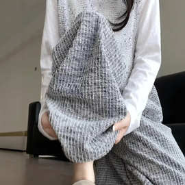 氛围感灰色格子直筒休闲裤女春秋2025新款宽松慵懒显瘦阔腿拖地裤