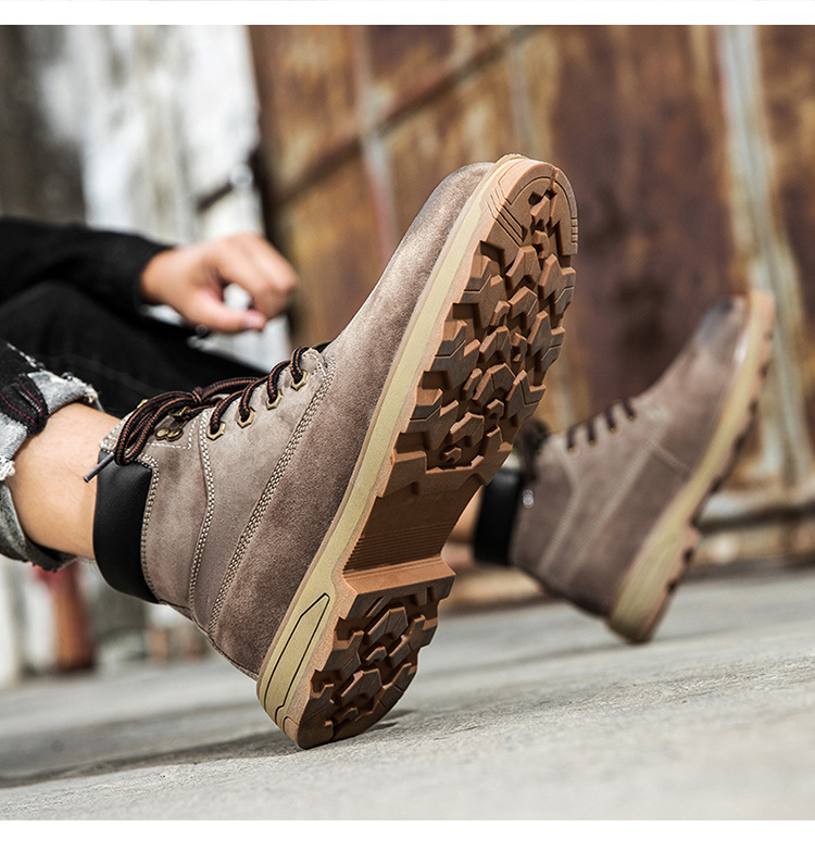 Ψηλές, μεγάλες κίτρινες μπότες, με στρώση κεφαλιού, δέρμα χοίρου, για υπαίθριες δραστηριότητες και ζεστά ανδρικά παπούτσια από κασμίρ_voghion.com