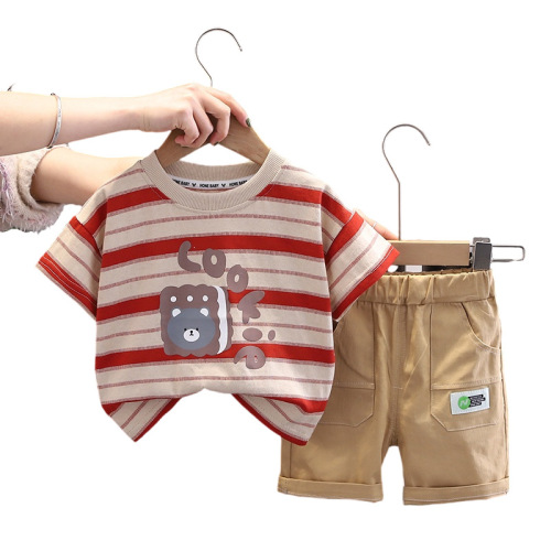 Five Little Seven Boys' Summer Casual Sportswear Set 2024 New Korean Style Children's Summer Clothing Short Sleeve Two-Piece Set