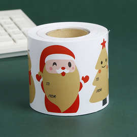 可爱Q版圣诞老人不干胶贴纸卷筒圣诞礼品装饰贴明信片标语可写字