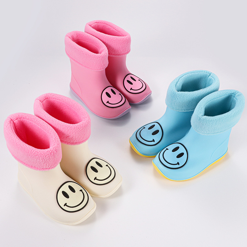 Star Chasing Cartoon Smiling Face Children's Rain Boots for Boys and Girls Baby Kids Student Rain Boots with Rubber Shoes Can Be Paired with Raincoat Set 