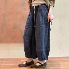 新商品の25夏の新作文芸カジュアル漢麻おじさんのズボンの色合わせのゆったりしたストラップの女性