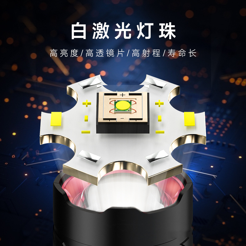 Antorcha de luz intensa de alta potencia superbrillante de larga duración zoom multifunción telescopio antorcha láser blanco