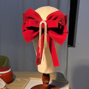 2024 New bow flocking tassel elegant elegant hair accessories original design holiday wedding festive commuter