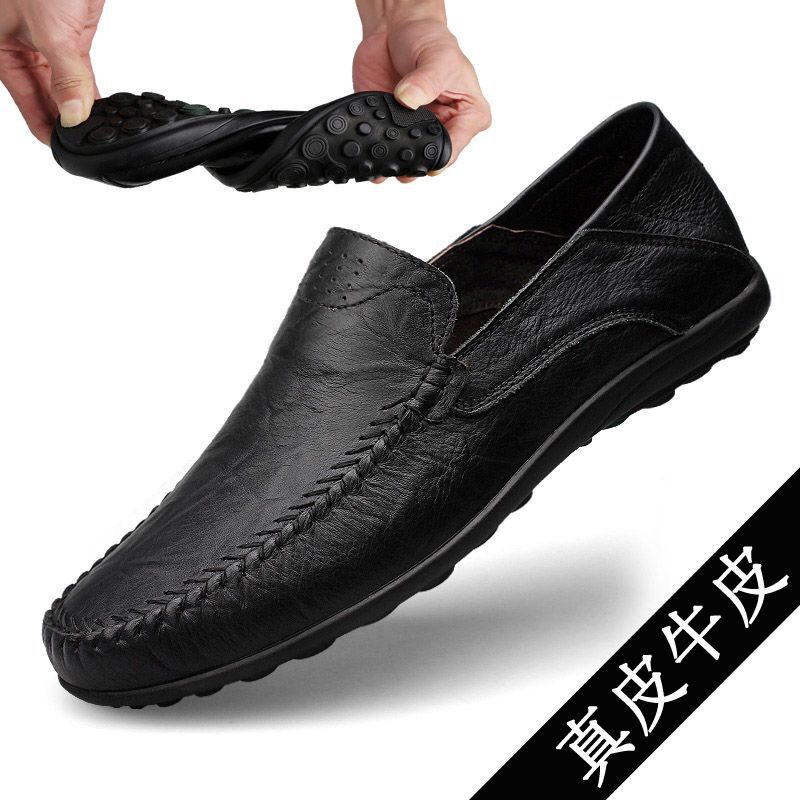 Clearance Sale on Men's Genuine Leather Soft Sole Summer Breathable Trendy Hollow Slip-On Loafers Business Shoes
