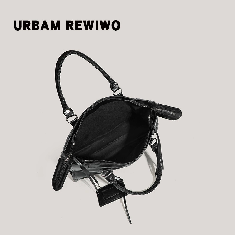 Сумка через плечо URBAM REWIWO, ретро-американский стиль, черная, верхняя ручка и ремень