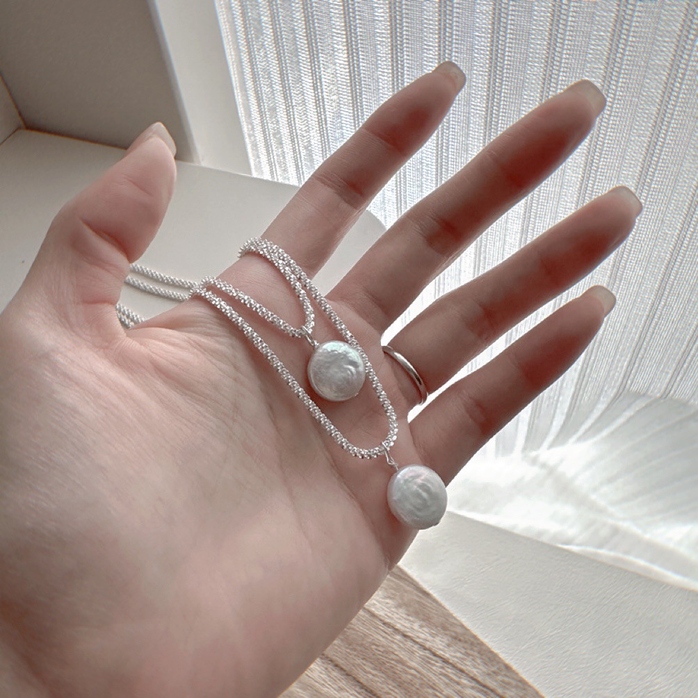 6g Weight Mother pearl shellfish Pendant Material Pendant Necklace Classification 925 sterling silver Chain Material Holiday, Daily Occasion Freshwater Pearl, Sterling Silver Material Geometric Pattern Women's Gender Polishing Design Elegant, Simple Style Style Freshwater Pearl Sterling Silver Polishing Geometric Pendant Necklace 5