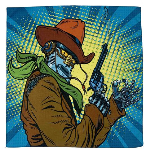 Cotton American Retro Style Square Scarf Western Cowboy Robot Cartoon Digital Print Outdoor Cycling Sports Headband