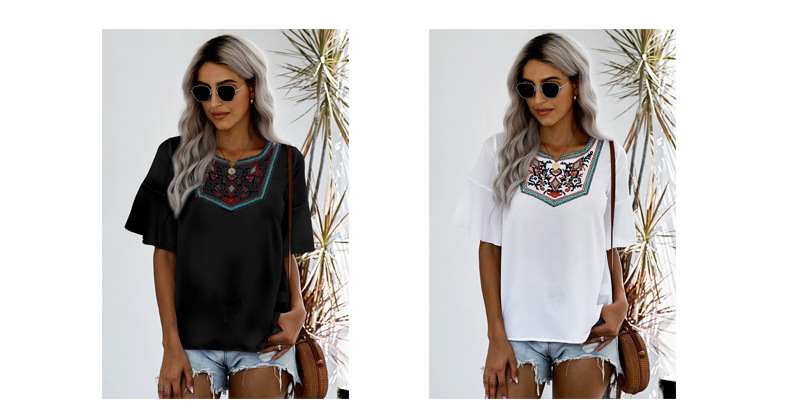 boho style loose short sleeve pullover embroidered t-shirt NSSI129533