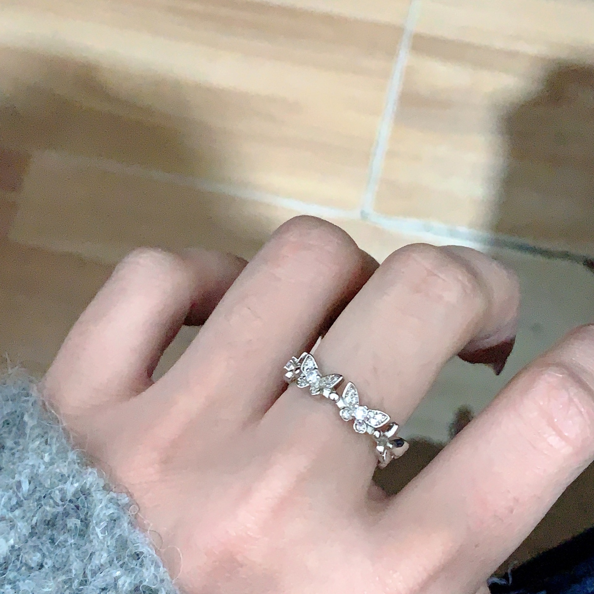 韓國鋯石蝴蝶戒指女輕奢小眾設計感高級時尚指環冷淡風個性食指戒