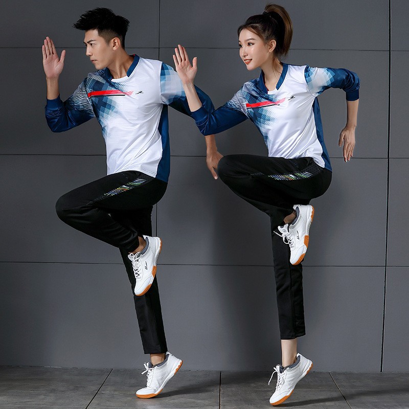 Badminton Uniform Set for Men and Women, Long-Sleeved Competition Uniform Top, Autumn and Winter Sports Running Training Team Tennis Uniform Customization