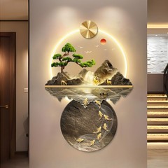 流水生财新中式玄关装饰画入户正对门壁画灯走廊过道山水高端挂画