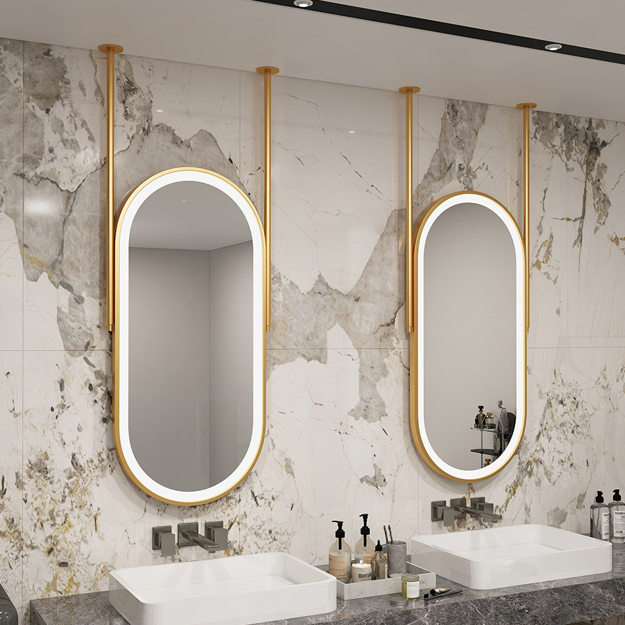 Scandinavian Oval Bathroom Mirror Ceiling Hanging Mirror Bathroom Hanging Mirror Rod Mirror Hotel Makeup Mirror Smart Mirror