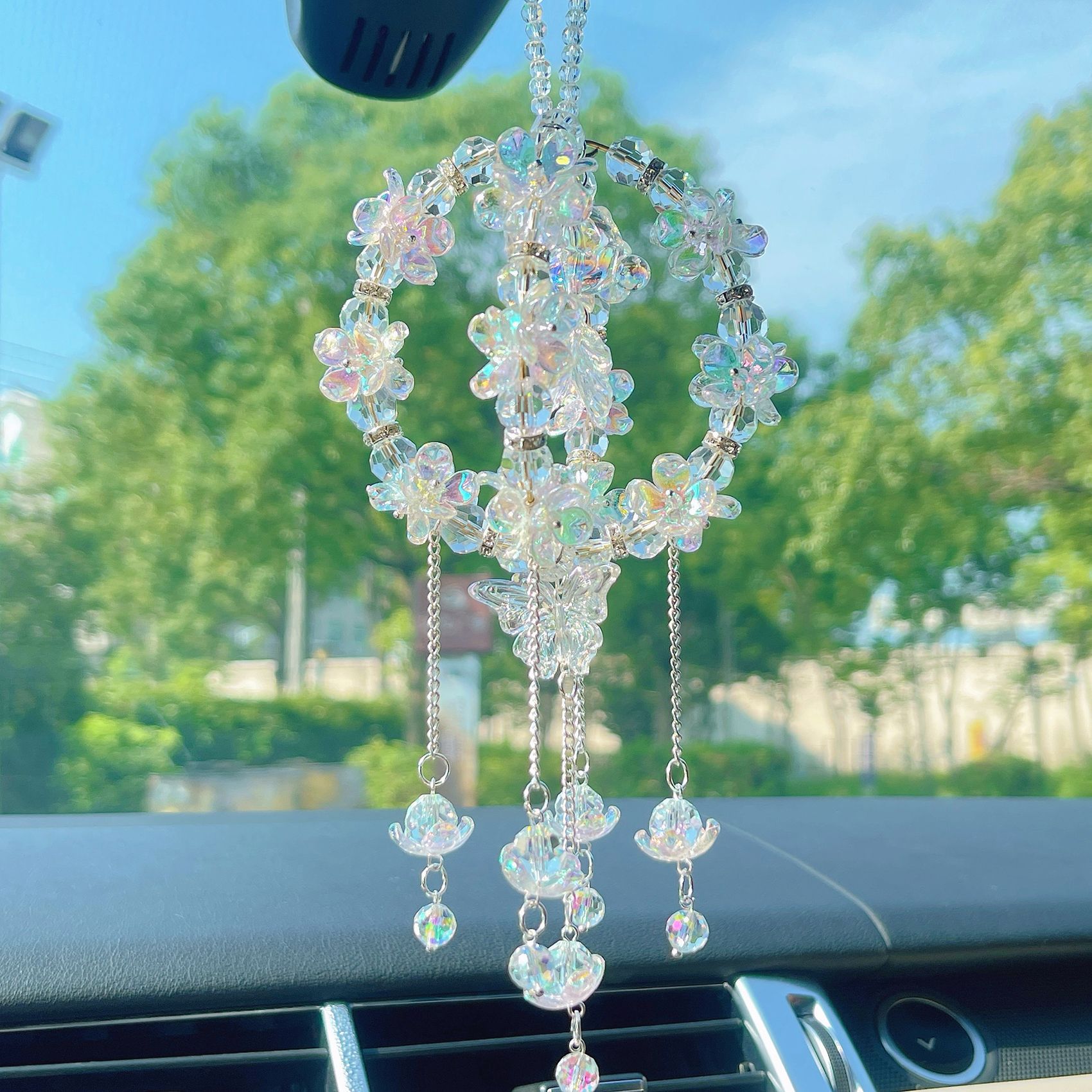 Cute Little Fish 3D Rotating Ball Car Pendant Lily of the Valley Car Decoration Hanging Ornament for Girls' Car Use