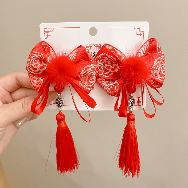 Año Nuevo accesorios para el cabello para niños arco de bordilla pinzas de cabello para niñas vestidos festivos vestidos chinos toques de cabello para niñas joyas de tarjetas de cabello