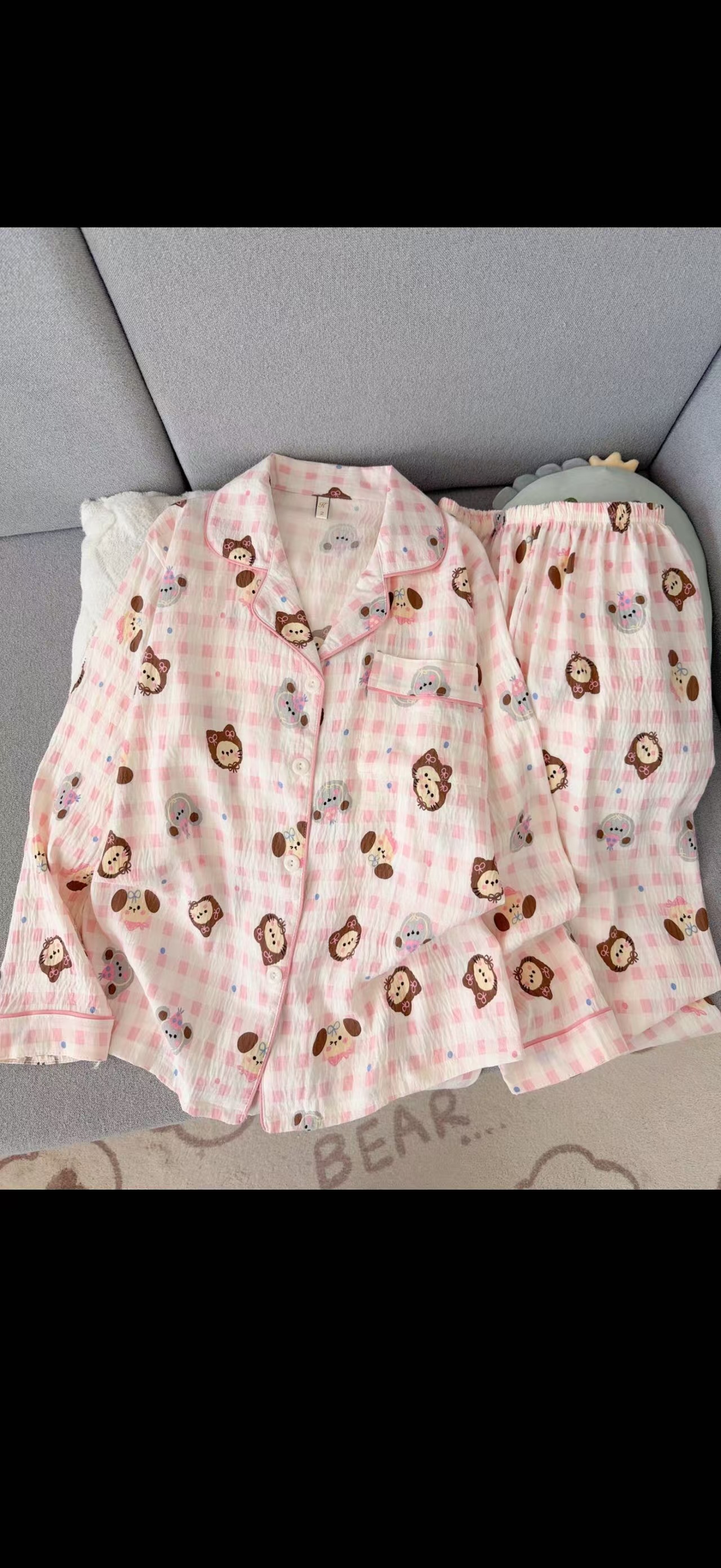 Algodón nublado al por mayor transfronterizo nuevo pijama de niña pantalones de manga larga delgados dulces dibujos animados impresión de ropa para el hogar set