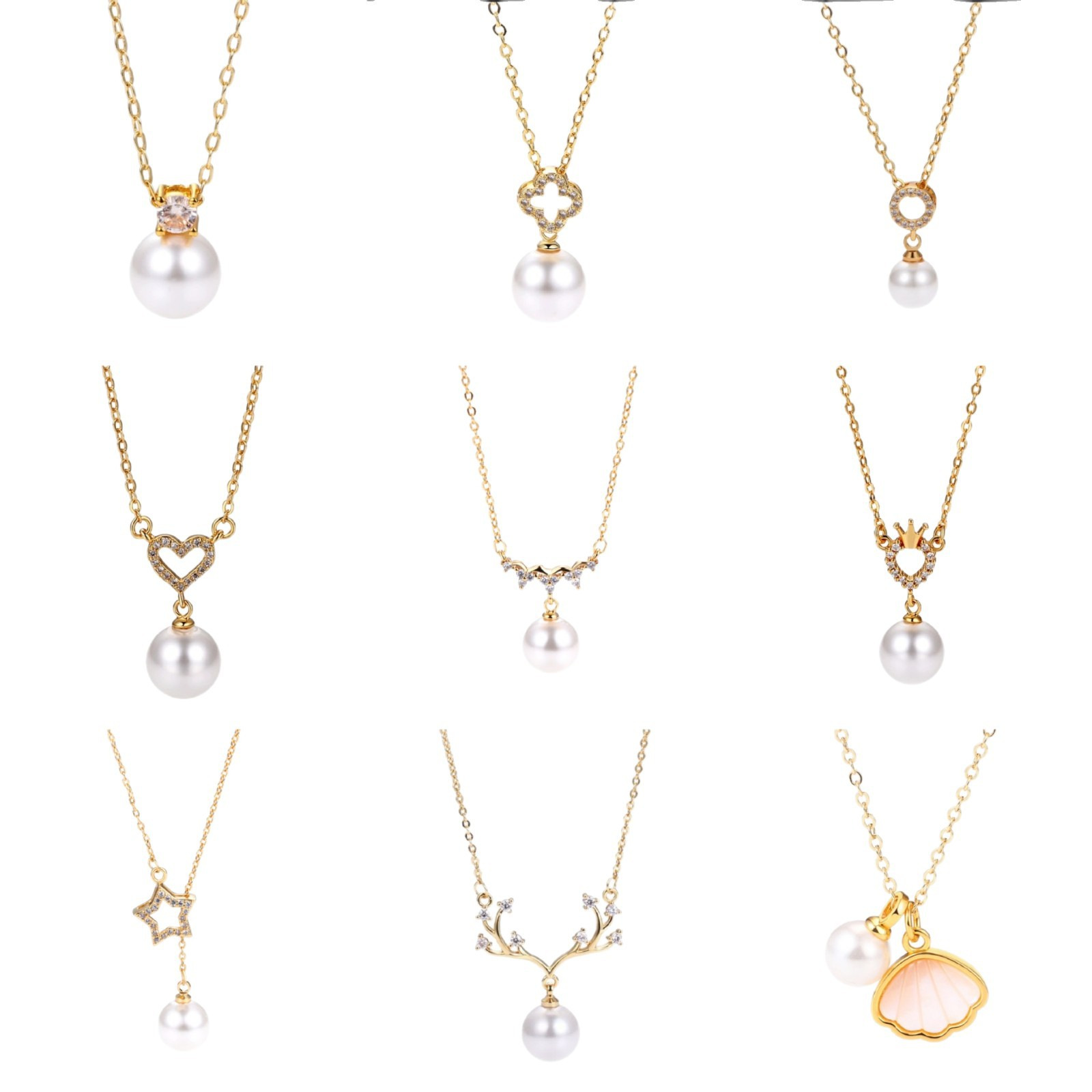 Korean and Japanese Style Pearl DIY Accessories Inlaid with Micro-Paved Zirconia, Geometric Elements, Light Luxury Necklace for Women, Manufacturer