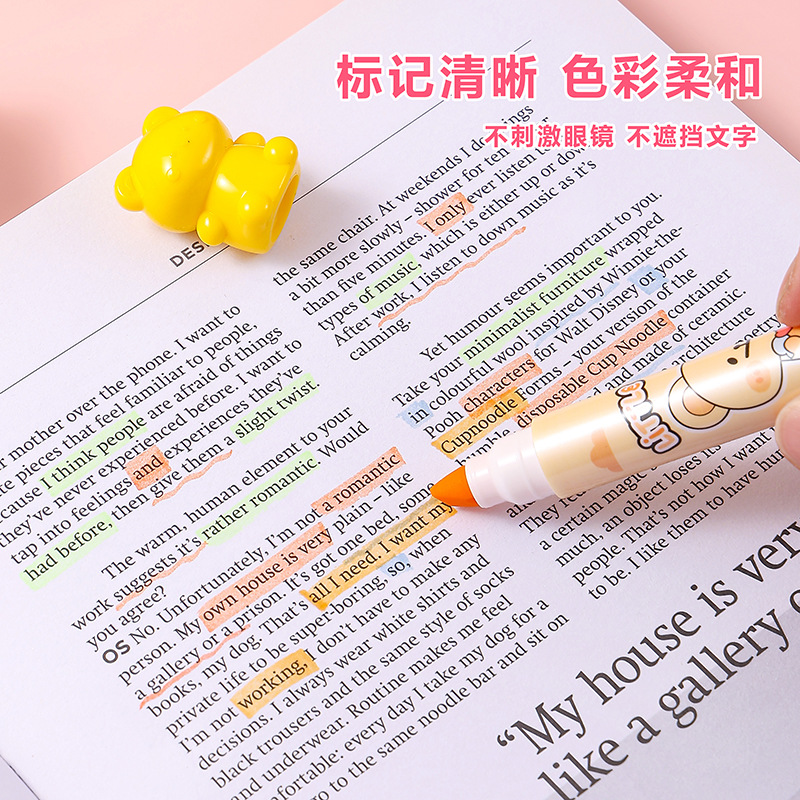 Resaltador de oso creativo, lápiz fluorescente con fragancia afrutada, marcador de aula para estudiantes, bolígrafo de cuenta manual, marcador de oficina