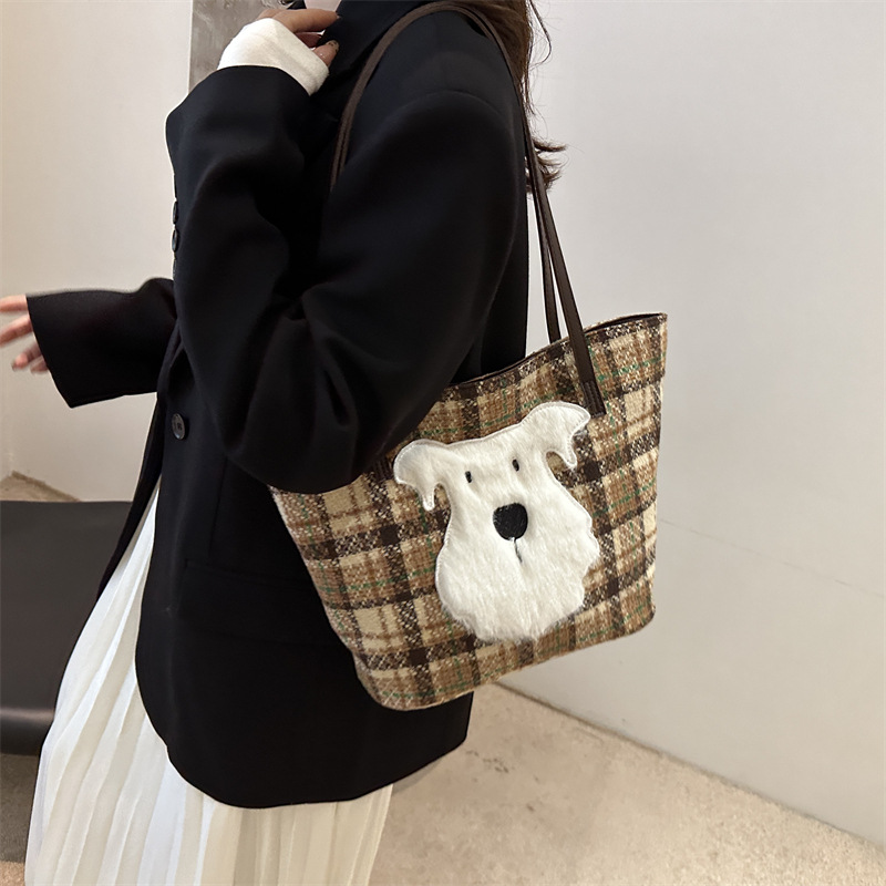 Bolso bandolera a cuadros de lana retro para mujer 2024 nuevo estilo bolso de otoño e invierno bolso de ocio de gran capacidad