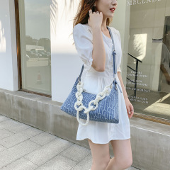 法式腋下包女牛仔珍珠包包2024新款潮網紅女包小眾設計復古法棍包