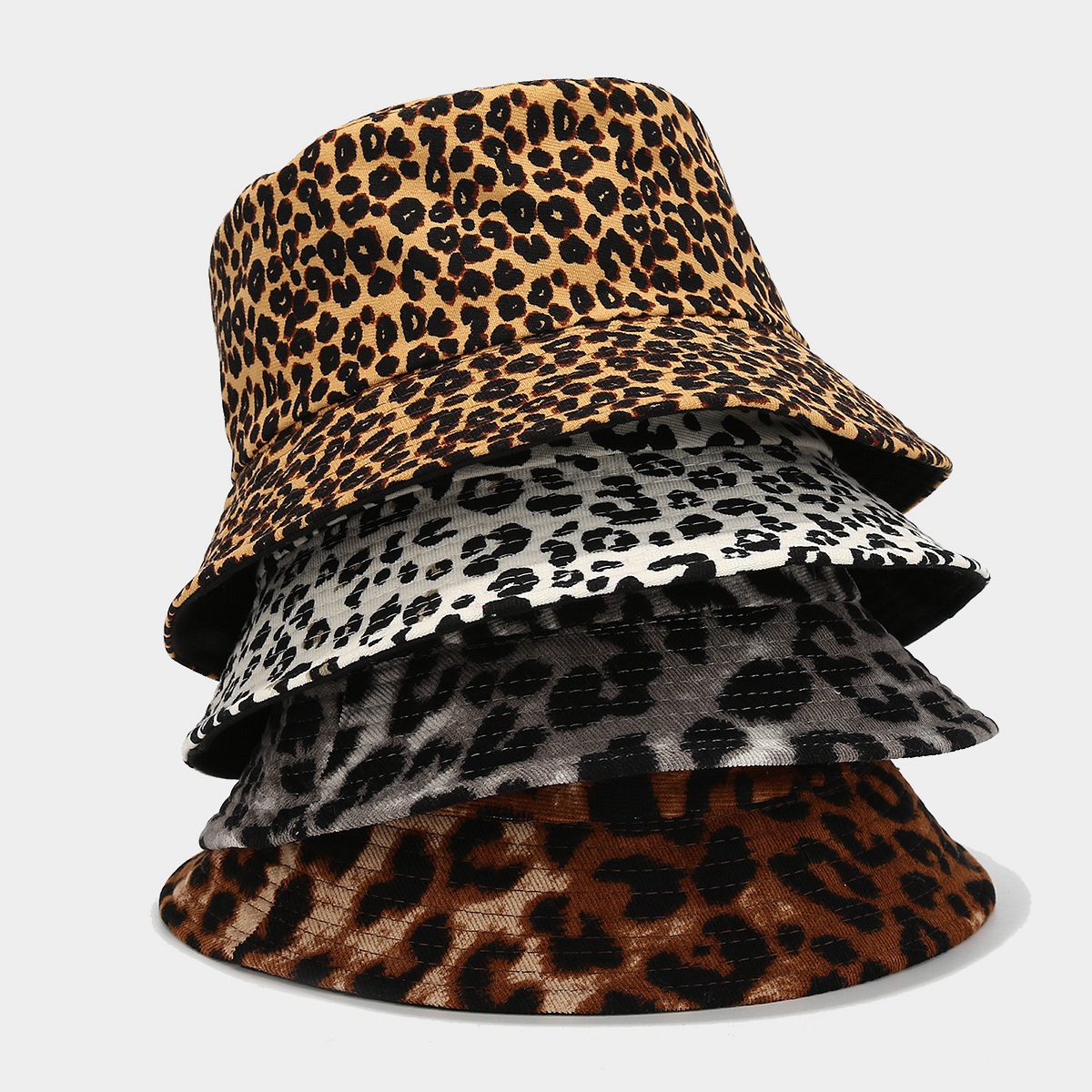 Comercio exterior nuevo retro leopardo meleece sombrero para mostrar la cara de una pequeña dama otoño y invierno al aire libre sombrero de pescador de sombra solar