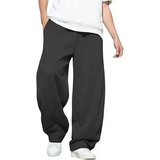 Cross-Border Foreign Trade Fleece-Lined European and American Men's Sweatpants with Drawstring Waist, Straight Wide-Leg Loose Fit, Long Pants, Sports Pants with Pockets