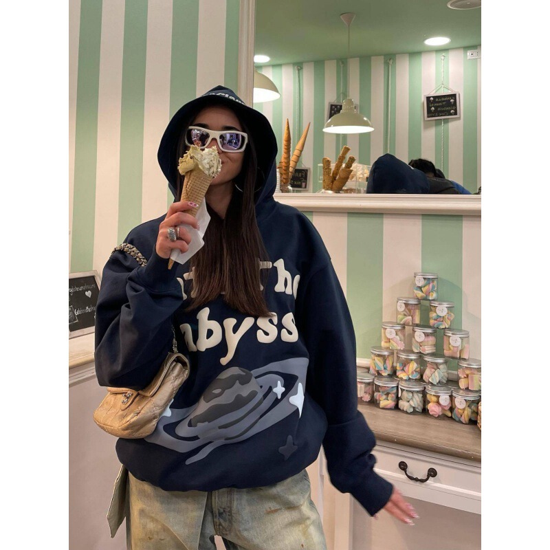 Cross-border british tide BROKEN PLANET high street BPM foam galaxy planet limited hooded sweater loose hoodie