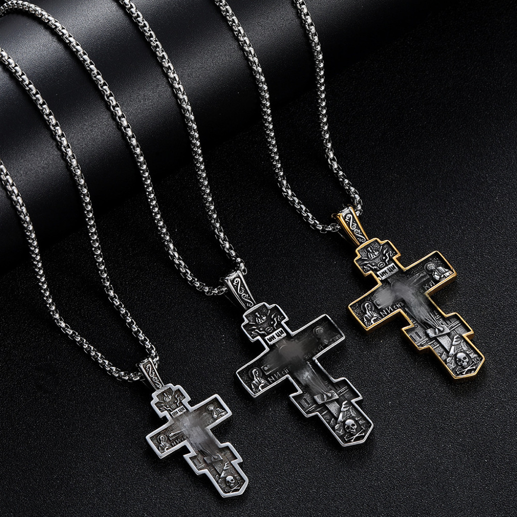 外贸饰品钛钢吊坠欧美受难十字架不锈钢铸造复古个性男士挂件批发