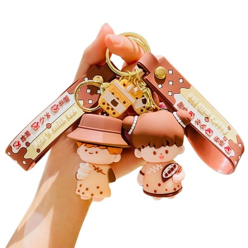 Cartoon Milk Tea Couple Keychain Figurine Car Keychain Silicone Accessory Cute Bag Decoration Wholesale