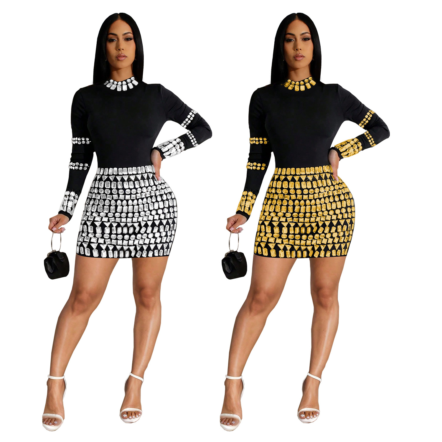 C7138 Aliexpress transfronterizo Amazon Europa y América de moda de mujer fiesta de diamante caliente vestido delgado casual nuevo