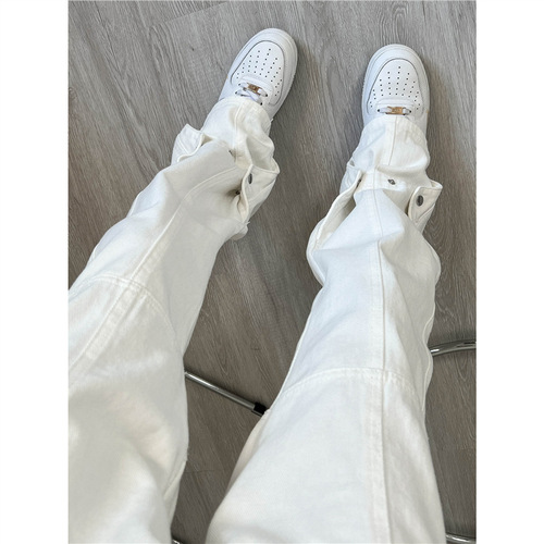 American High Street Micro-Relaxed Pants 2024 New Casual Denim Jeans for Men Trendy Brand Retro Straight Leg Design-Savvy Versatile Pants