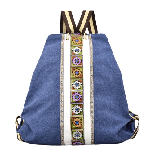 Embroidered Backpack Large Capacity Women's Canvas Backpack Casual Backpack Retro Durable Anti-Theft Travel Backpack