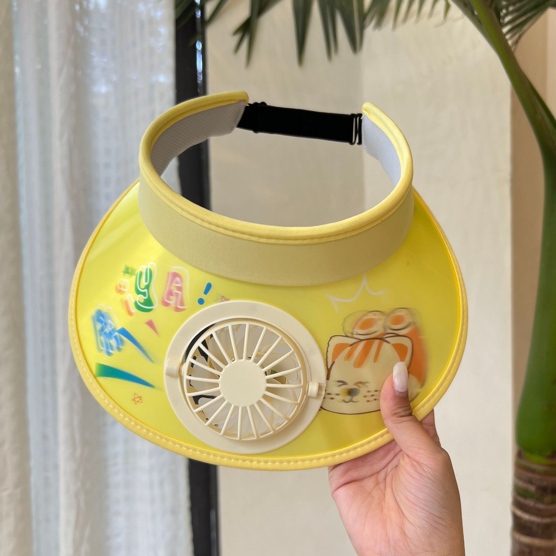 Sonnenhut mit USB-Ventilator für Kinder, wiederaufladbar, Kühlkappe mit breiter Krempe, LSF 50+, Cartoon-Design, verstellbar, für Spiele im Freien, leicht, atmungsaktiv_voghion.com