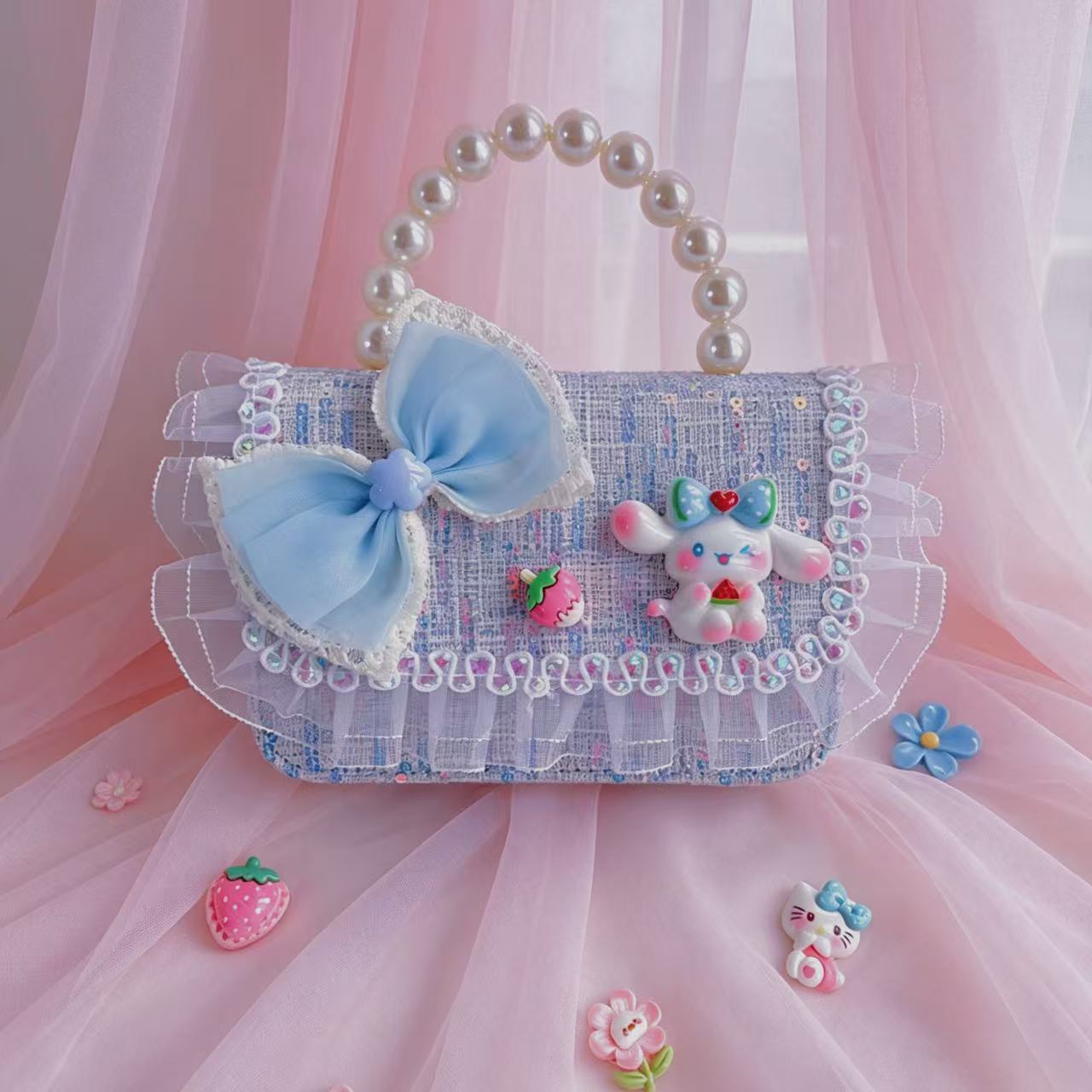 Nuevo encaje perla arco bolso cuadrado bolso de estilo extranjero versátil pequeño viento fragante bolso de chicas bolso de moda bolso de niños