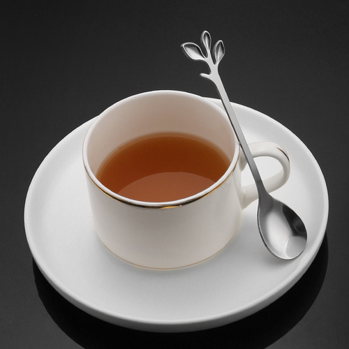 Stainless steel leaf coffee spoon Western-style tableware knife and fork spoon creative gold-plated long-handled mixing spoon fruit pick gift spoon