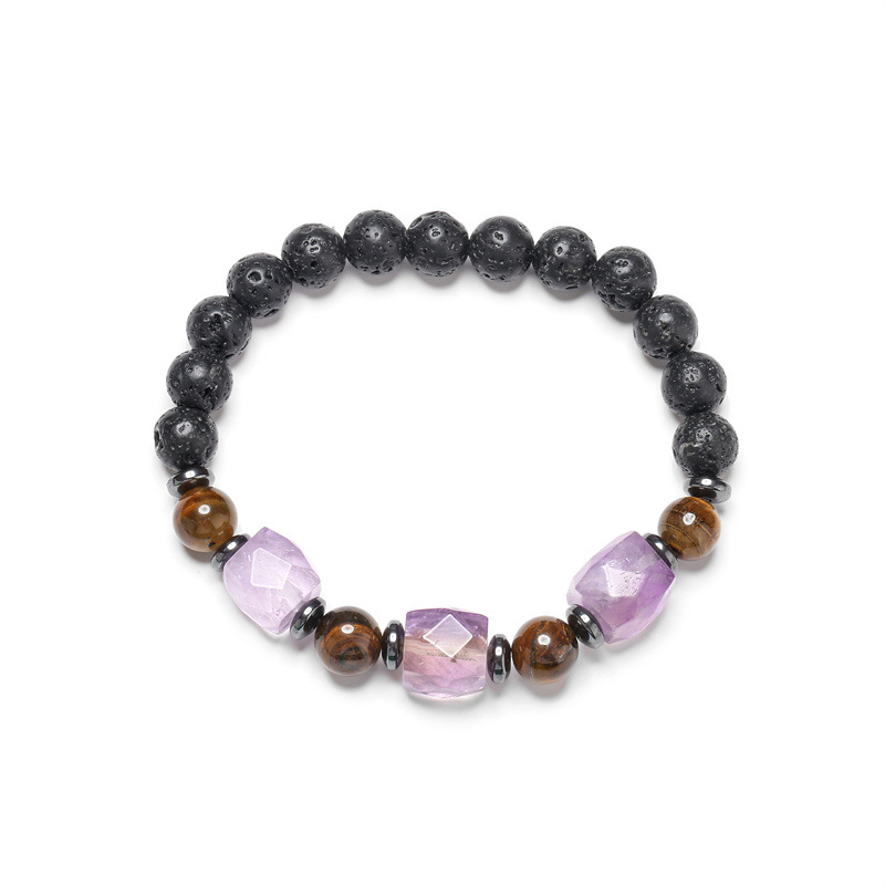 Pulsera de cuentas de piedra volcánica transfronteriza europea y americana Ojo de tigre Pulsera de cuentas de cristal Rosa geométrica colorida Pulsera de cuentas de hombres y mujeres