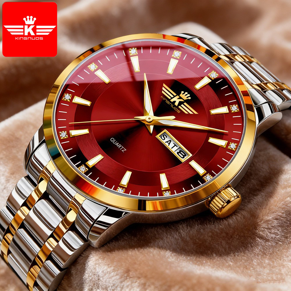 New Foreign Trade Men's Steel Band Waterproof Fully Automatic Dual Calendar Watch Luminous Scale Cross-Border Popular Business Watch