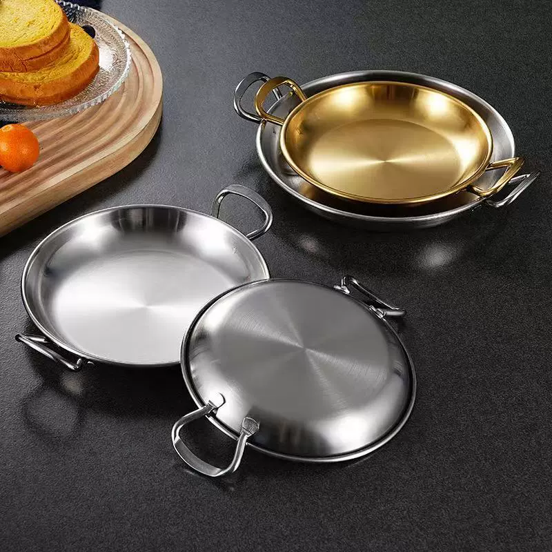 Корзина для закусок из нержавеющей стали в корейском стиле, золотистый квадратный и круглый поднос с двойными ручками, многофункциональный поднос для жареной курицы и картофеля фри, поднос для десертов