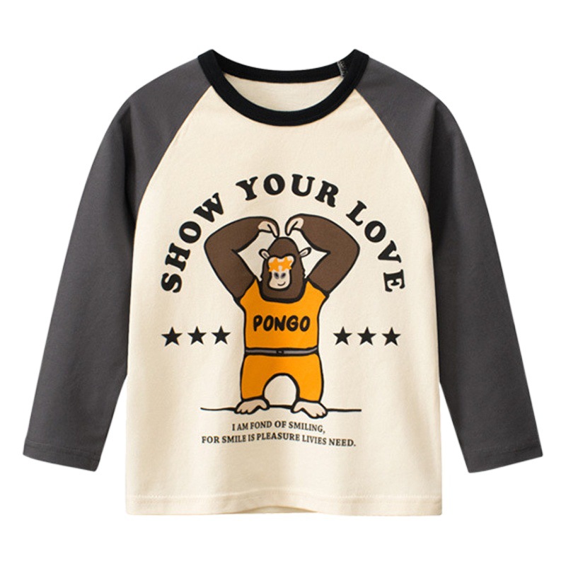 27 niños estilo coreano ropa para niños primavera hombres Camiseta de manga larga cuello redondo camisa de fondo para niños ropa de bebé entrega de una pieza