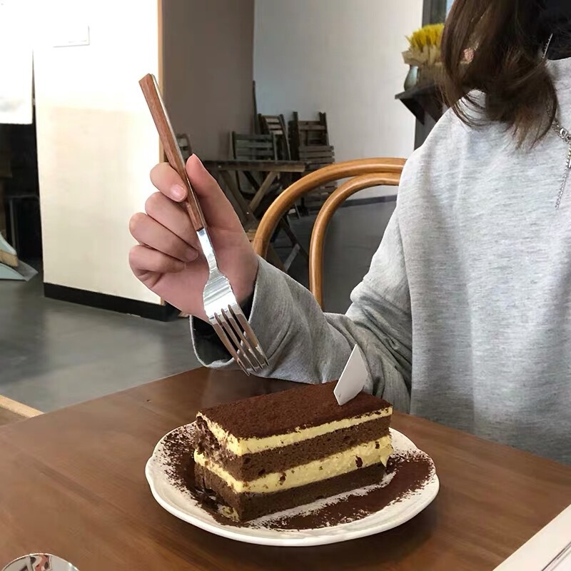 ポータブルステンレス鋼食器手羽先木製箸模造木製ハンドル家庭用ステンレス鋼スプーンフォーク洋食セット|undefined