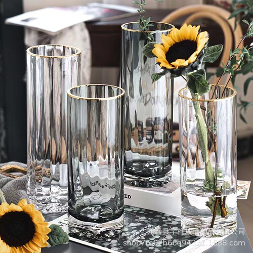Nordic light luxury transparent glass vase water-raised flowers sunflower lily high-end vase living room decorations