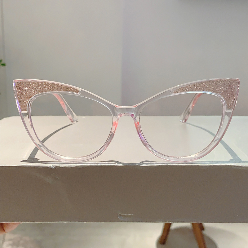 Katzenauge großer Rahmen personalisierte Kontrastfarbe Anti-Blaulicht-Brille trendige hochwertige No-Grade-Flachspiegel_voghion.com