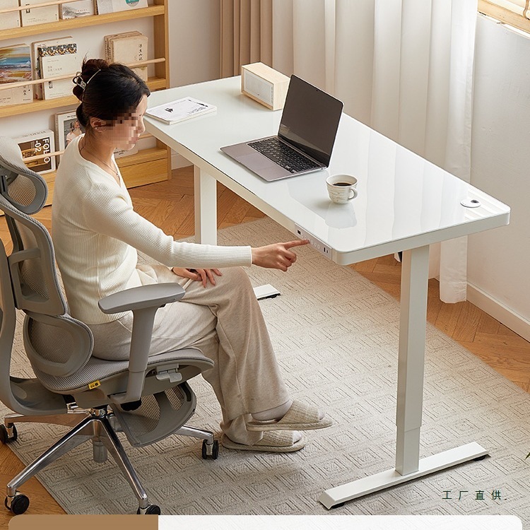 Electric Lift Table Smart Tempered Glass Computer Table Home Study Office Work Table Desk